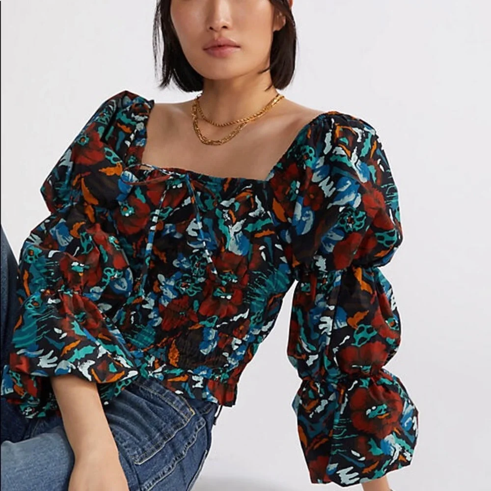 Porridge Tiered Poplin Blouse Floral Anthropologie Size M - Picture 1 of 9